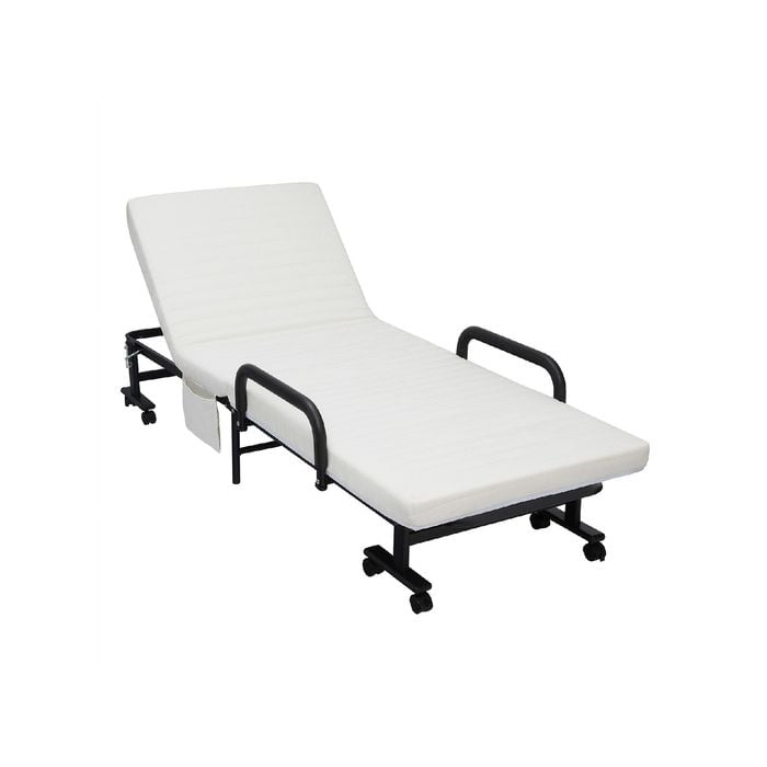 Costway Folding Guest Bed w/Mattress & Storage Bag Home Camping,White