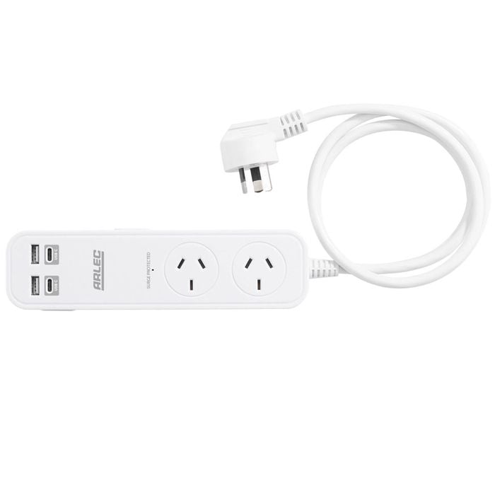 Arlec 2 Outlet Portable Power Board With USB-A And USB-C