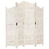 vidaXL Solid Mango Wood Hand carved 4-Panel Room Divider White 160cm Screen