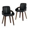 Oikiture 2x Dining Chairs Pu Leather Kitchen Chairs Bentwood Armchair Black
