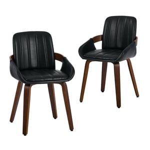 Oikiture 2x Dining Chairs Pu Leather Kitchen Chairs Bentwood Armchair Black