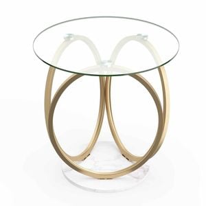 Costway Tempered Glass Coffee Table Modern Geometric Gold Metal Ring Frame