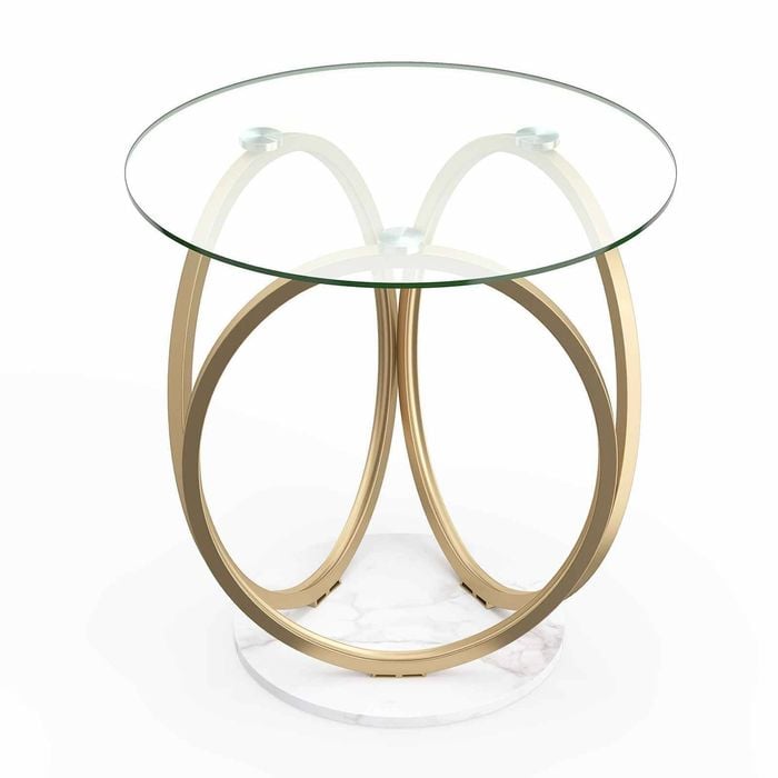 Costway Tempered Glass Coffee Table Modern Geometric Gold Metal Ring Frame