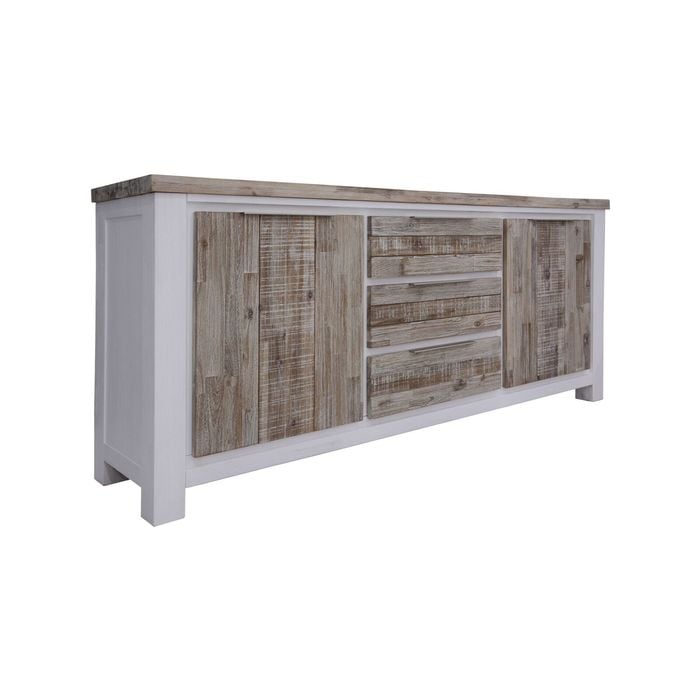 Plumeria Buffet Table 200cm 2 Door 3 Drawer Solid Acacia Timber - White Brush