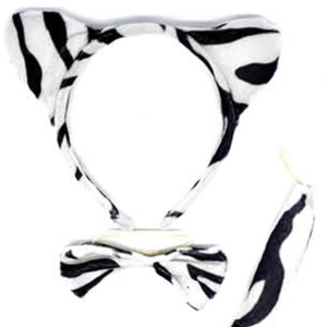 ZEBRA EARS HEADBAND w Bow Tail Animal Costume Halloween Party Hair Accessory