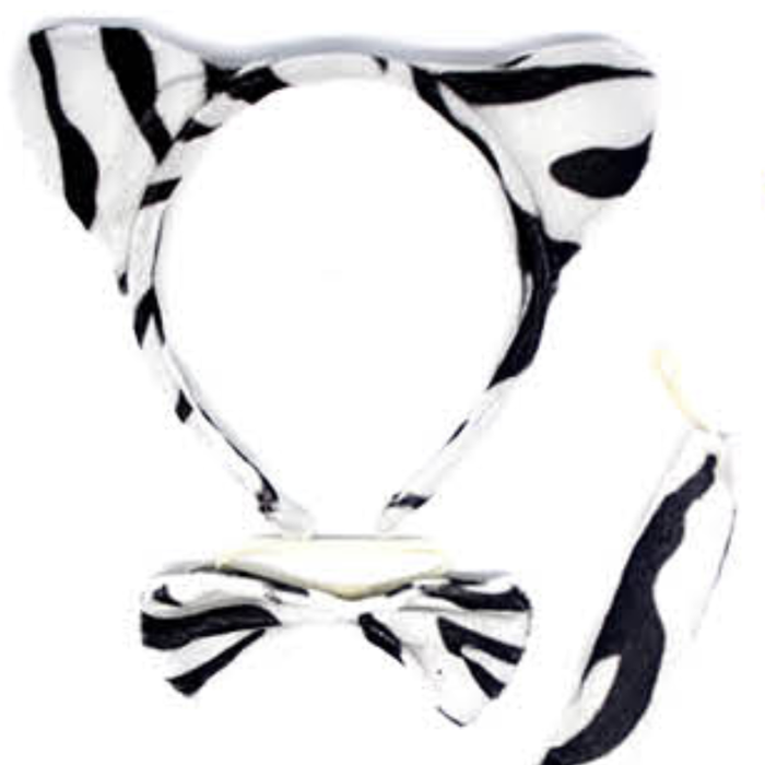 ZEBRA EARS HEADBAND w Bow Tail Animal Costume Halloween Party Hair Accessory