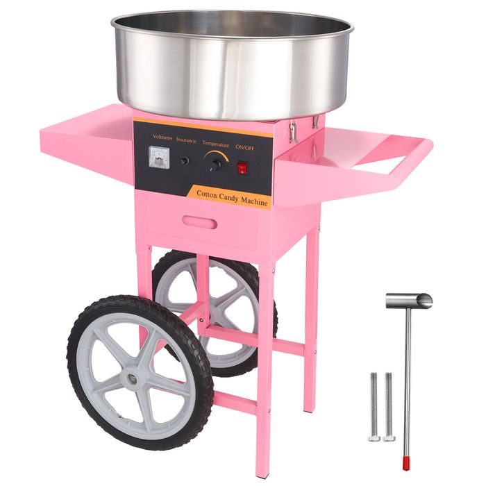 Vevor 82x51.8x10.50cm Commercial Cotton Candy Machine Pink with Cart Sugar Floss Maker