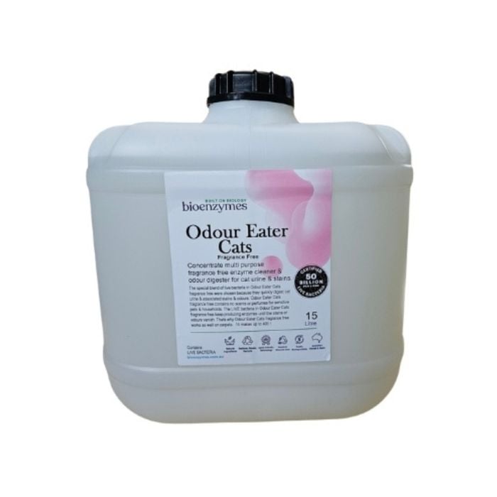 BioEnzymes Odour Eater Cats Fragrance Free 15lt. Enzyme cat urine remover & cleaner with live bacteria.