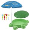 Keezi Kids Sandpit Turtle Sandbox Toys with Umbrella Lid Green