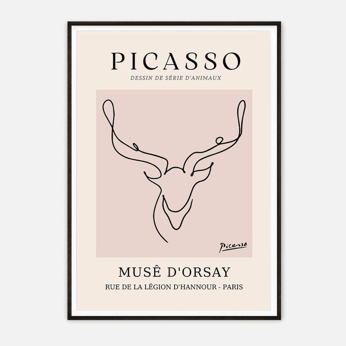 Galrie Elegant Minimalist Art Print of Picasso's Animal Drawings, Black Frame, A2 42 x 60cm (16 x 24inch)