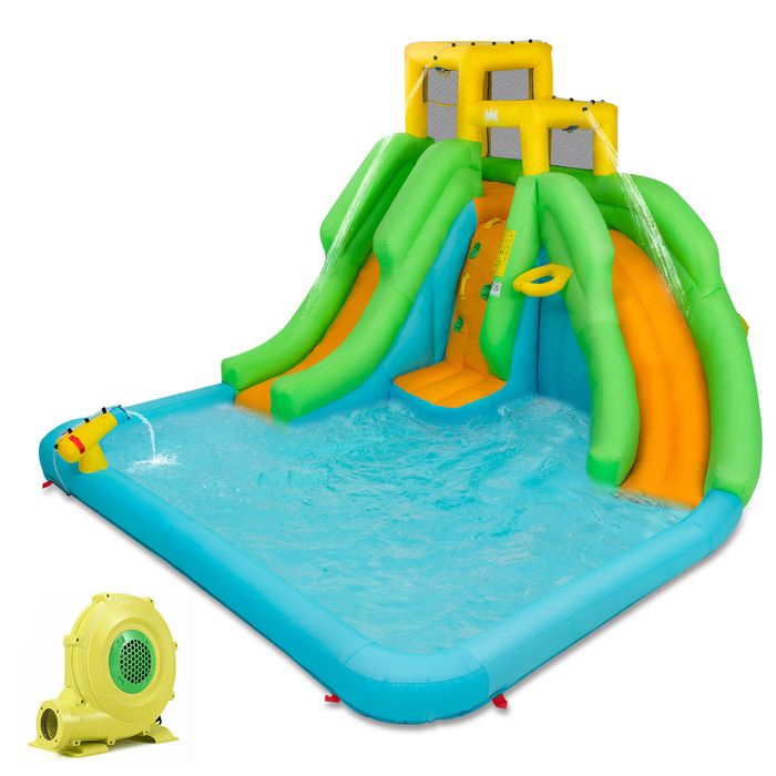 Costway Inflatable Water Park Bounce House Two Slides w/680W Blower