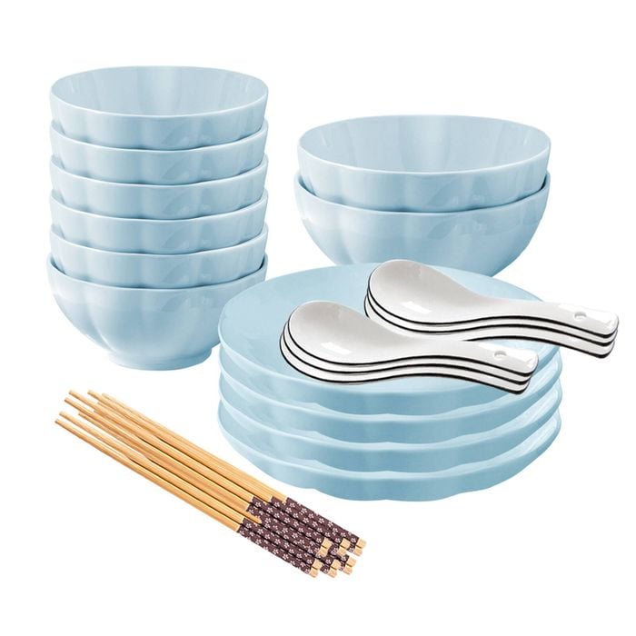 SOGA Light Blue Japanese Style Ceramic Dinnerware Set of 12