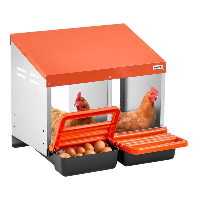VEVOR Chicken Nesting Boxes Orange 2 Compartments  Galvanized Steel