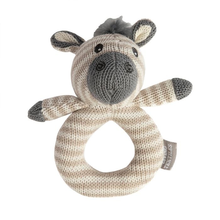 Living Textiles Knitted Ring Rattle Baby Toy Zac the Zebra