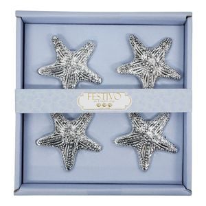 LVD 4pc Metal 16cm Napkin Rings Holder Shells - Silver