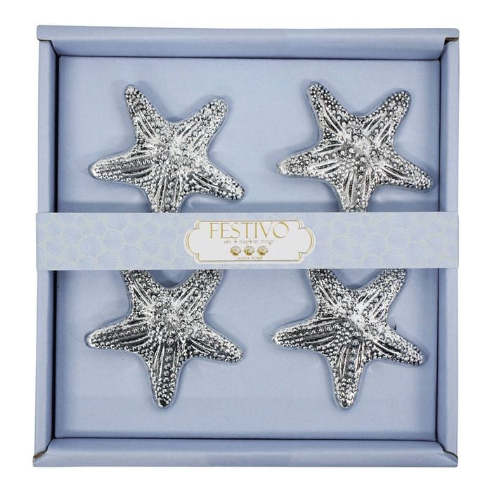 LVD 4pc Metal 16cm Napkin Rings Holder Shells - Silver