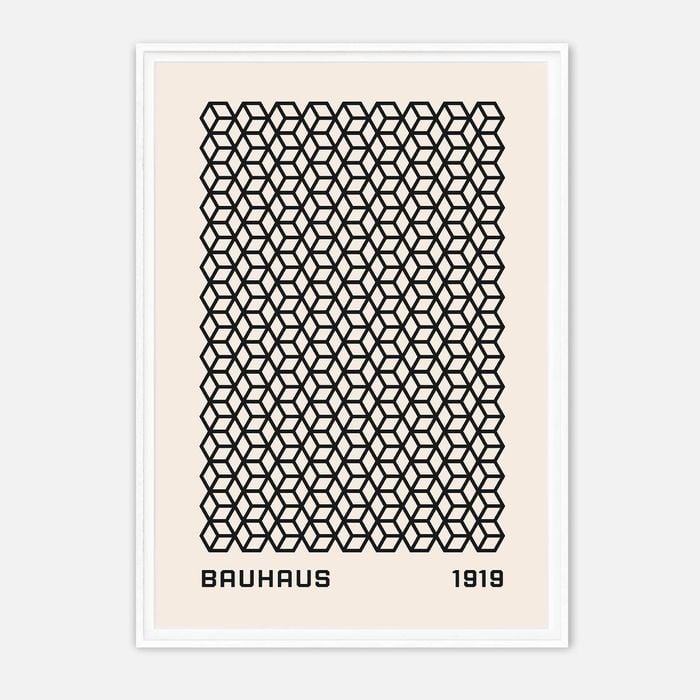 Galrie Bauhaus 1919 Geometric Art Print - Iconic Deco Masterpiece for Modern Interiors, White Frame, 50 x 70cm (20 x 28inch)