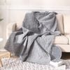 CottonMore Slub PolyCotton Knitted Blanket Grey T Pattern Sofa Bed Leisure Throw Rug 180x230cm