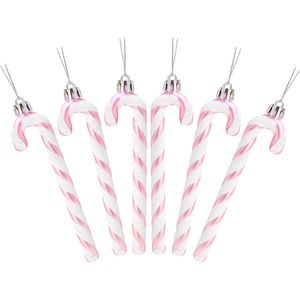 Catzon 6 Pcs Glitter Candy Cane Christmas Ornaments with Golden Ropes-Pink