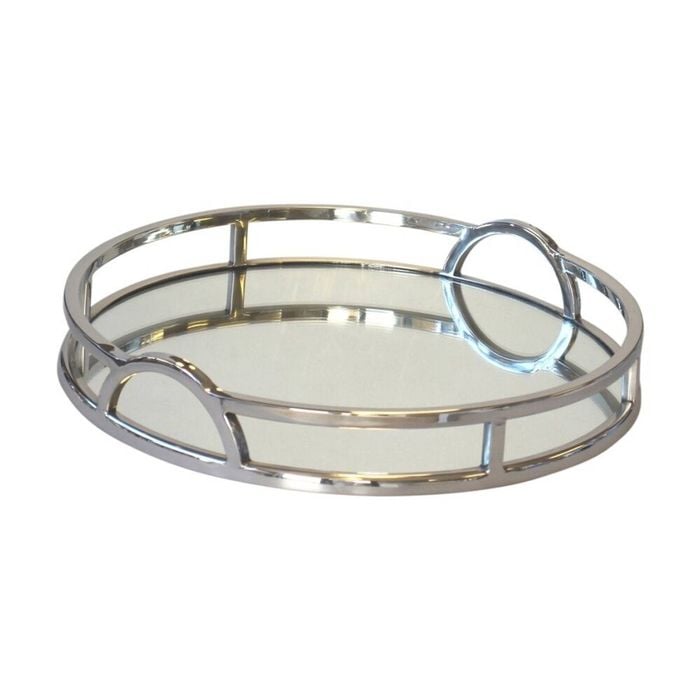 SS Collective Round Mirror Tray With Arch Handles Stainless Steel Large 49cm