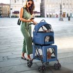Costway Double Layer Pet Stroller Folding Dog Travel Cart Small/Medium Dogs Cats Blue