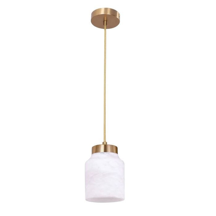 Cla Lighting Tufo Interior Pendant Light White Jar Alabaster With Brass Highlight