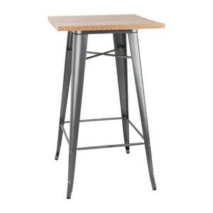 Bolero Bistro Metal Square Bar Table Wooden Top Gun Metal Grey 600mm Commercial Cafe Furniture
