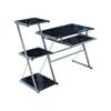 Yes4homes Metal And Tempered Glass Computer Desk Laptop Writing Desk Gaming Table With Storage Shelves
