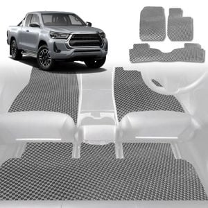 6D Diamond Car Floor Mats for Toyota Hilux Double Cab 2005-2015-Full Set-Grey-Outback GT