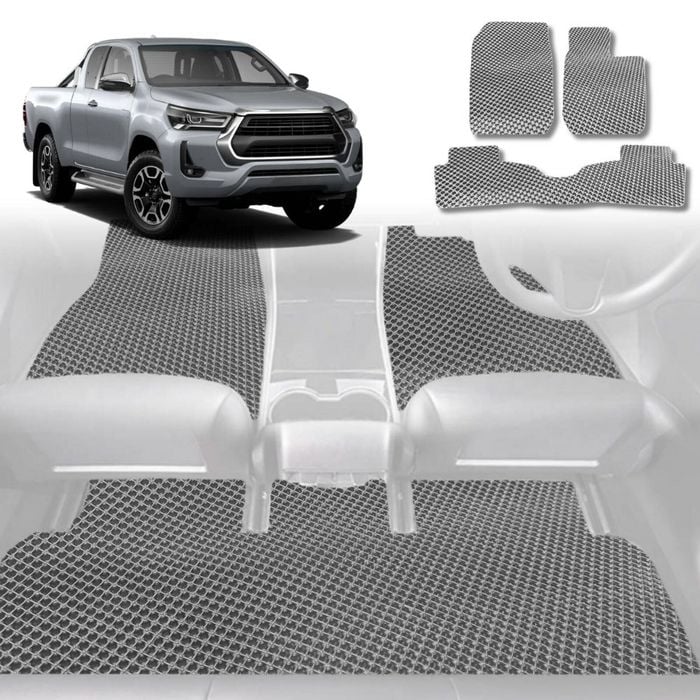 6D Diamond Car Floor Mats for Toyota Hilux Double Cab 2005-2015-Full Set-Grey-Outback GT