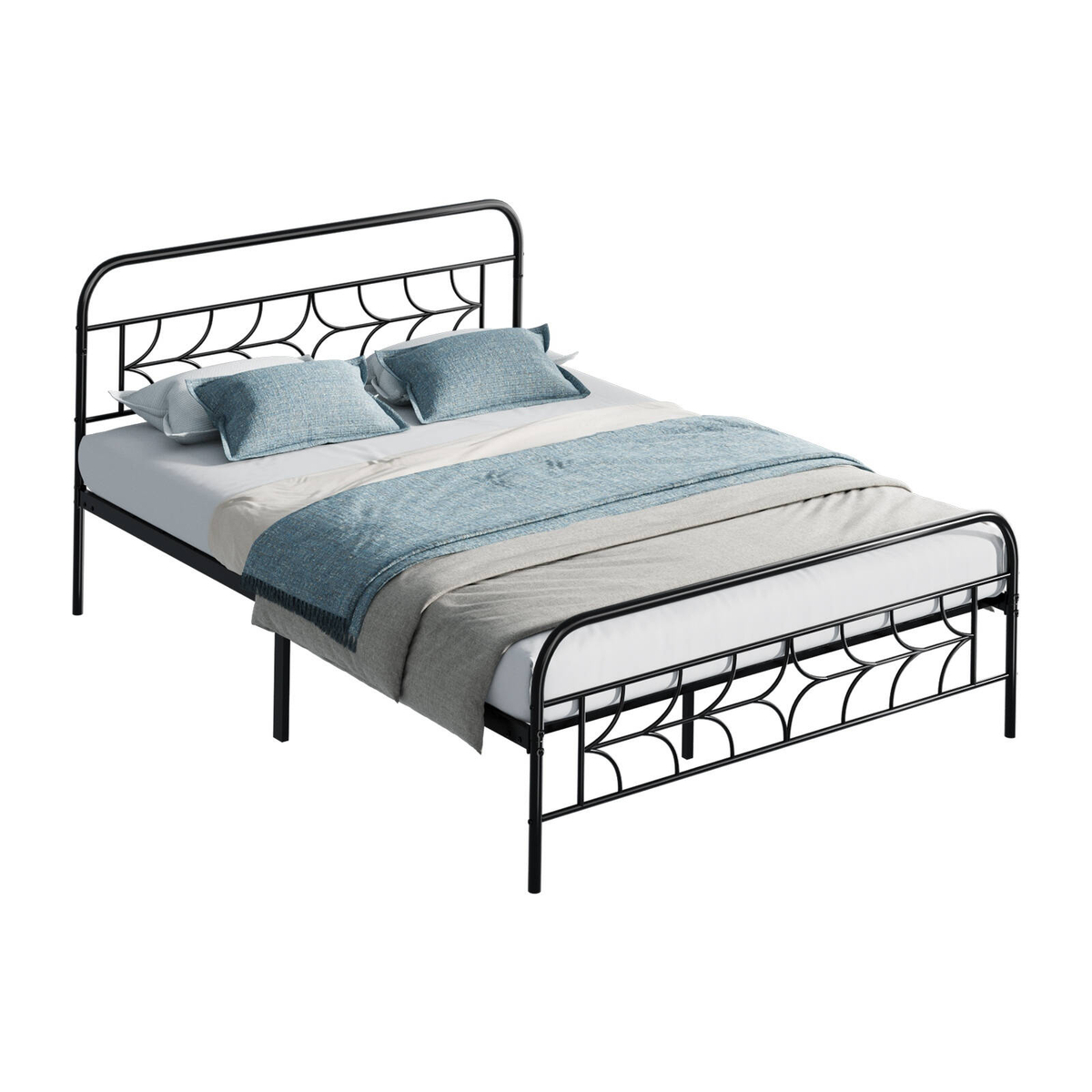 Oikiture Double Bed Frame Metal Platform Bed Base with Sparkling Star ...