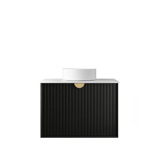 Attica Mellini 750mm Matte Black Vanity With Carrara Stone Top 