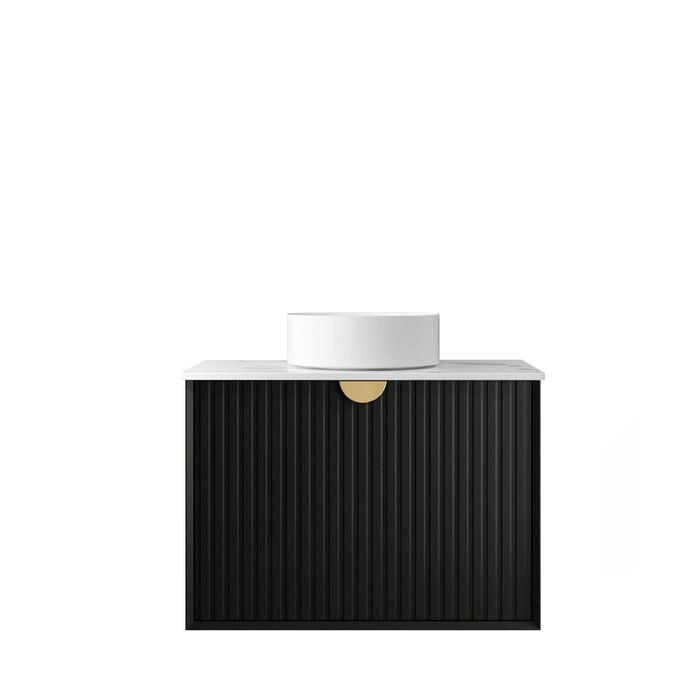 Attica Mellini 750mm Matte Black Vanity With Carrara Stone Top 
