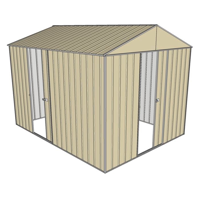 Build-a-Shed 2.3 x 3.0 x 2.3m Front Gable Two Single Sliding Doors Shed - Cream