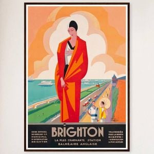 Galrie Brighton Vintage Travel Poster by Roger Broders Charming English Seaside Art, Black Frame, 70 x 100cm (28 x 40inch)