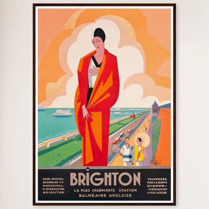Galrie Brighton Vintage Travel Poster by Roger Broders Charming English Seaside Art, Black Frame, 70 x 100cm (28 x 40inch)
