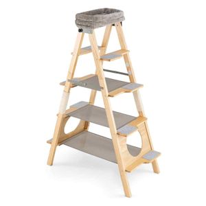 Costway Modern Wood Cat Tree 5-level Ladder Design Foldable-Grey