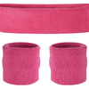 WRISTBAND & HEADBAND SET Tennis Terry Towelling Cotton Sweat Band Team Gym  Hot Pink