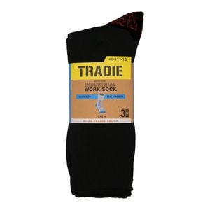 Tradie Men's Black Heavy Duty Work Crew Socks 3 Pack Size 11-13