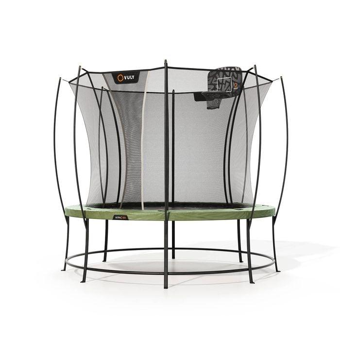 VULY Ultra 2 Pro Medium 10ft Trampoline with Enclosure - Round Kids Trampolines Bundle With Basketball Hoop