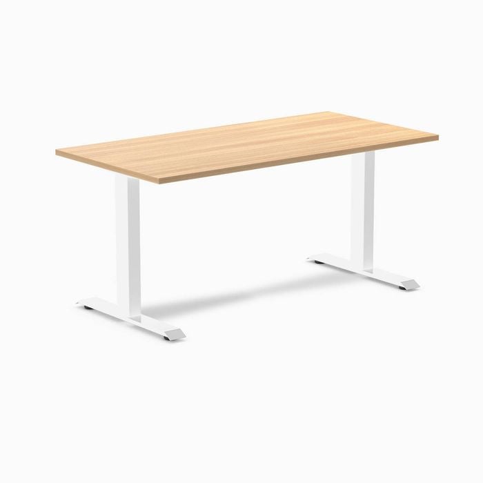 Desky Fixed Height Sublime Teak Melamine Desk 150x75cm White Leg