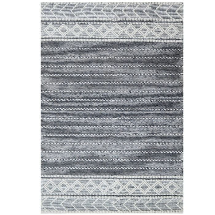 Handwoven Modern Wool Rug-Charcoal/Ivory-110x160cm