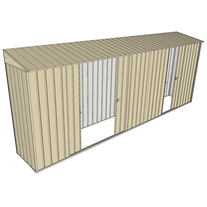 Build-a-Shed 0.8 x 5.2 x 2m Hinged Door Tunnel Shed with Double and Single Sliding Side Doors - Cream