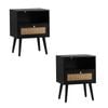 Oikiture Set of 2 Bedside Tables Rattan Black