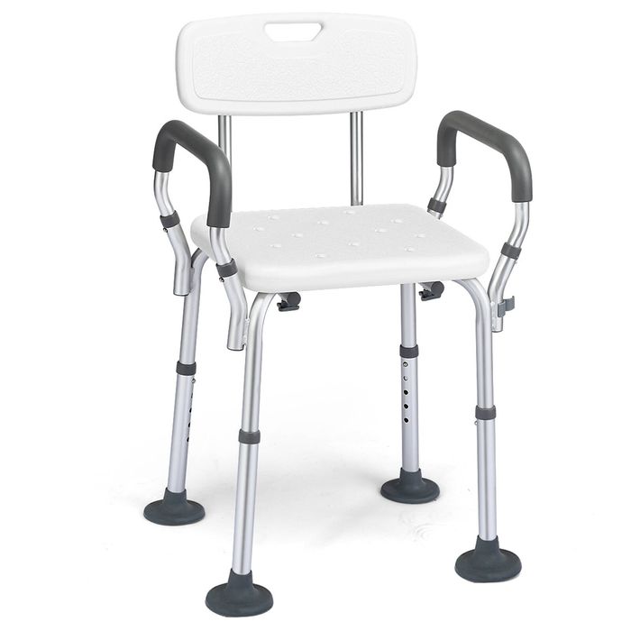 -Costway Adjustable Shower Chair Non-Slip Bath Stool Seat Aid Bench Bathroom w/Padded Armrest