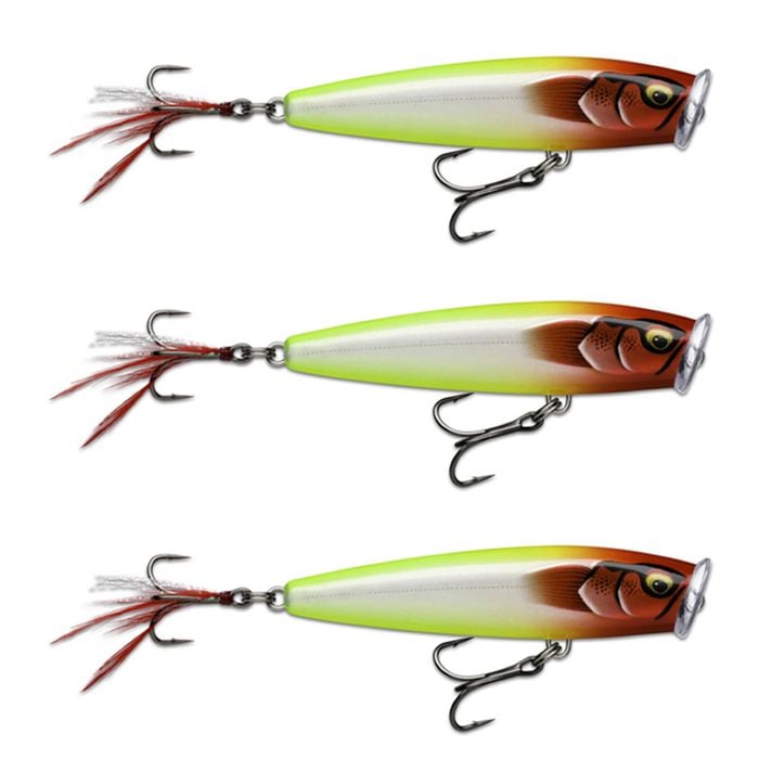 3x Rapala 9.5cm Skitter Pop Elite Topwater Fishing Lures - Gilded Clown