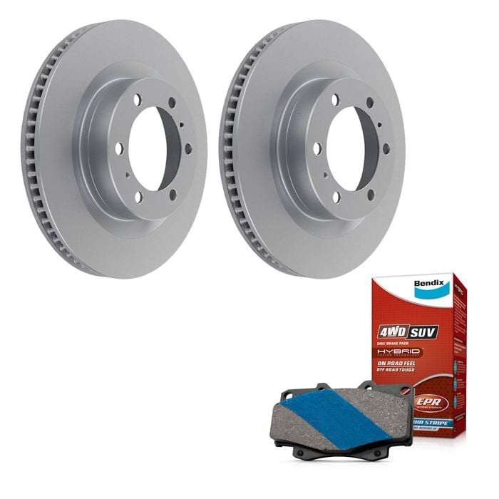 Basco  Rotors + Bendix Front Brake Pads for Toyota Prado GDJ150 GRJ150 KDJ150 KDJ155 338mmOD -BRK1012-BDX