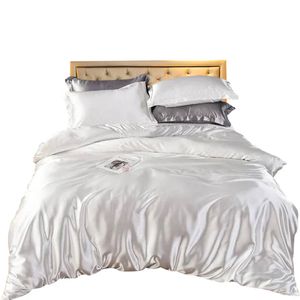 Anycozy Beddings White Eu Double Size 3 Piece High End Satin Smooth Duvet Cover Set Polyester Silky Soft Cozy Bedding Set