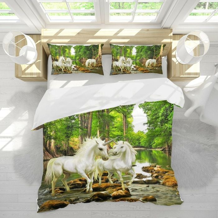 3D Unicorn Forest 375 Bed Pillowcases Quilt King Single Size