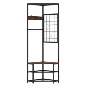 Costway 4in1 Corner Hall Tree Coat Rack Stand Shelf Shoe Rack Hooks Metal